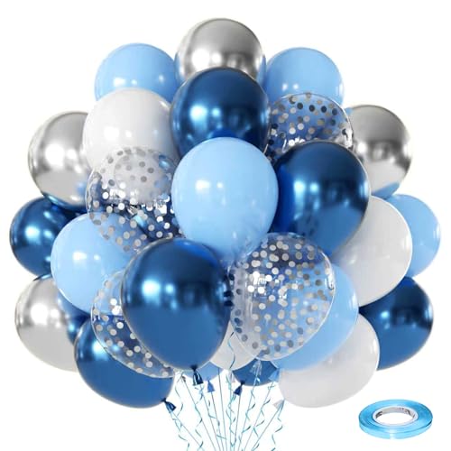 Zesliwy Blue White Silver Balloons Set, 50Pcs 12 In, Latex, Party Decor - color: Metallic Dark Blue
