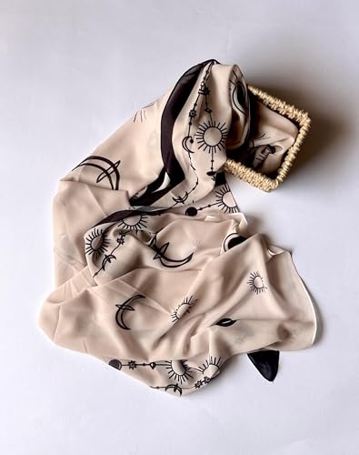 Hijab Modest and Elegant | Beautifully Designed Printed Chiffon Patterns | Muslim Women Head Scarf and Veil - color: Beige