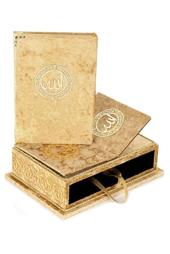 The Holy Quran Velvet Box Sets | Special Quran Holder Stand | Luxury Islamic Gift | Spiritual Grace| Quran Dimension;6.6*9.4inch/17*24cm I Perfect Ramadan, Eid, Umrah Gift for Muslim Women Men (Gold) - color: Gold