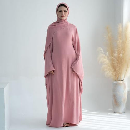 Women Muslim Abaya Dress 1Piece Bat Sleeve Islamic Maxi Robe Fashion Jilbab for Women Eid Kaftan Muslim Robe - color: Pinka, size: Large