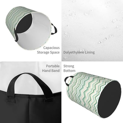 Aqua Blurry Abstract Zig Zag Print Round Waterproof Oxford Cloth Laundry Basket Multi-Purpose Storage Basket Toys Books Clothes Storage Basket - color: Black 10