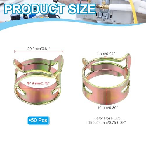 PATIKIL Spring Band Hose Pipe Clamps for 19-22.3 mm OD Hose, 50 Pack Silicone Vacuum Constant Tension Band Clips for Fuel Line Silicone Air Hose Tube Water Pipe, Gold - size: 19-22.3 mm