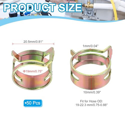 PATIKIL Spring Band Hose Pipe Clamps for 19-22.3 mm OD Hose, 50 Pack Silicone Vacuum Constant Tension Band Clips for Fuel Line Silicone Air Hose Tube Water Pipe, Gold - size: 19-22.3 mm