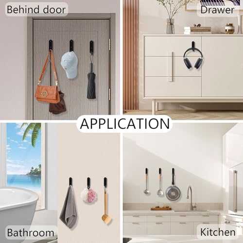 4PCS Folding Coat Hooks, Flip Down Hook, Foldable Gold Hook Wall, Heavy Duty Invisible Folding Hooks for Hanging Coats, Bags, Hats, Cooking Utensil, Bathrobes, Keys (Black) - color: Black, size: 4 Hooks