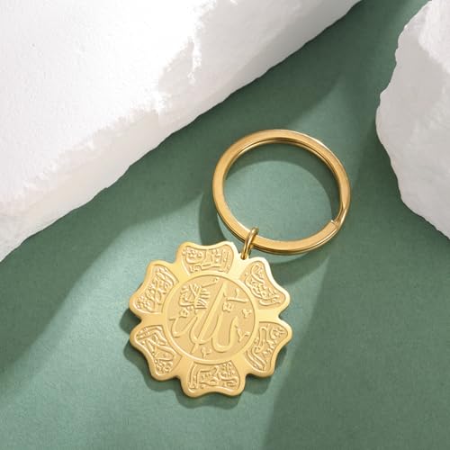 Islamic Ayatul Kursi Keychain Muslim Allah Pendant Arabic Calligraphy Allah Amulet Religious Jewelry Eid Ramadan Gift - color: Ayatul Kursi Allah Keychain Gold