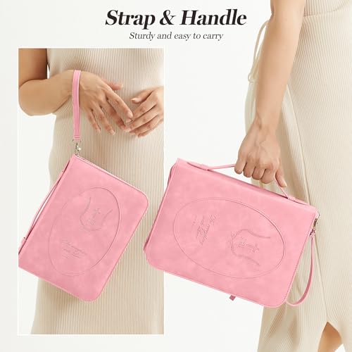 Leather Bible Cover for Women, Zippered Floral Bible Case with Handle, Pink | Bible Study, Church, Journaling & Travel - color: Pink