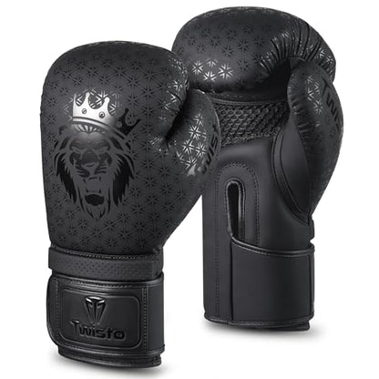Twisto Boxing Gloves Black Rox - Pro Training & Sparring, Maya Hide Leather, Muay Thai, MMA, Kickboxing, Men, Women, Adults, Heavy Punching Bag, Focus Mitts, Pads,10oz 12oz 14oz 16oz - color: Black, size: 12 oz