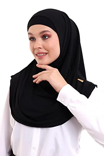 ihvan online, Hijab Scarves for Women, Ready to Wear, Lightweight and Comfortable Headscarf, Instant Turban, Jersey, Presewn - color: Black