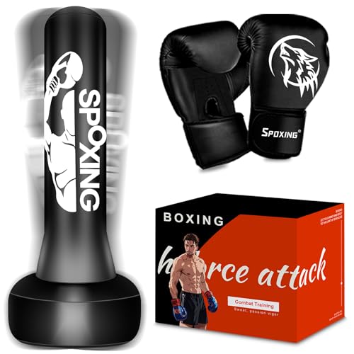 Freestanding Punching Bag with Gloves, 70'' Superior Boxing Bag with Stand for Adults & Teens, No Drill Kickboxing Bags for Men Women Beginners Training MMA, Muay Thai, Karate & Home Fitness - style: Fight Men Pattern