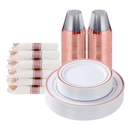 Goodluck 175 Piece Rose Gold Plastic Dinnerware Set for 25 Guests - color: Rose Gold, style: 175 Piece (25 guests)