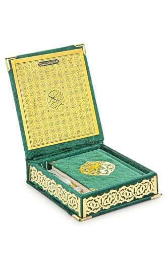 SODEF Velvet Covered Pocket Size Gift Quran Set - Arabic Text - Green