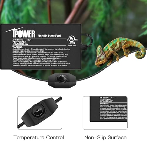 iPower 4 by 7-Inch 4 Watts Reptile Heating Mat with Temperature Controller Under Tank Warmer Terrarium Heat Pad for Reptiles and Amphibians, Black - size: 4" x 7", style: Heat Pad with Adjust Knob