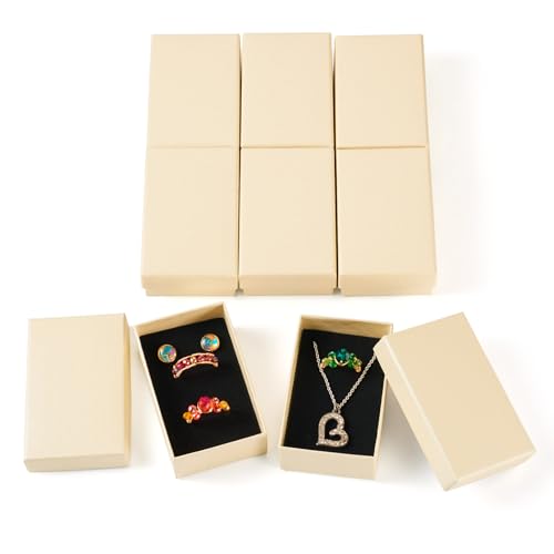 12 pcs Jewelry Wrapping Boxes Cardboard Necklace Earring Ring Boxes 3.1x2x1 Inches Yellow Paper Rectangle Rhombus Print Sponge Filled Boxes for Valentine Key Chain Women Bracelets Wedding - color: Yellow