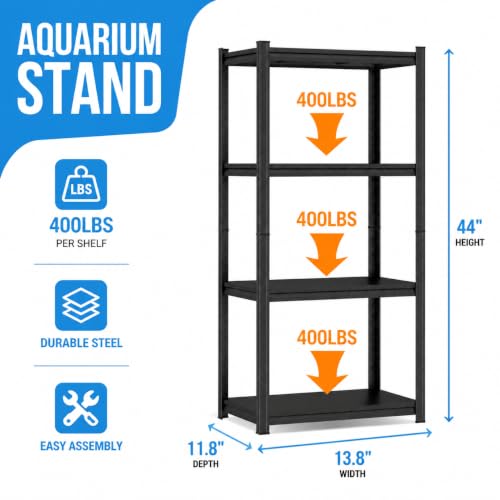 Aquarium Stand 1600 LBS 4 Tier Fish Tank Stand Adjustable Storage Shelf | Heavy duty metal shelving with 4 tiers for turtle tanks, reptile terrariums and pet supplies storage organization - size: 4-TIER 44"H×13.8"W×11.8"D