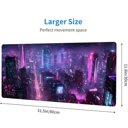 Neon City Gaming Mouse Pad Desk Pad Purple Cyberpunk Night Futuristic Mouse Pad Large Mousepad Extended Laptop Keyboard Mat Gaming Desk Pad Mouse Mat Office Computer Keyboard Laptop Home 31.5"x11.8" - color: Neon City, size: 31.5L x 11.8W inches