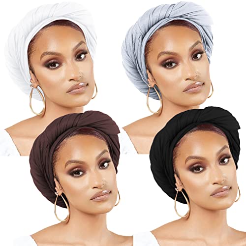 Nonbongoy Head Wraps for Black Women 71"x32" Long Soft Jersey Hijab Turban - color: 4- Black, White, Coffee, Light Gray