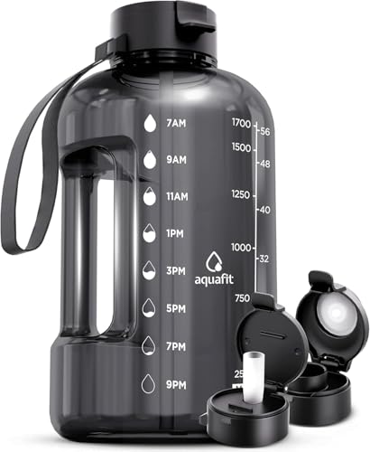 AQUAFIT Half Gallon Water Bottle with Time Marker - color: Gray, size: 64 Ounces