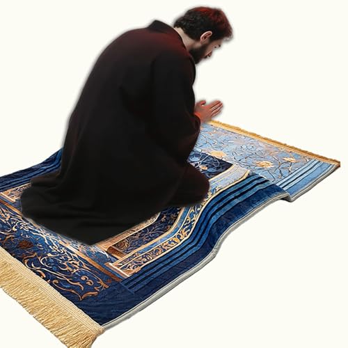 Thick Prayer Mat 3.15 in – Extra Soft Kneeling Cushion for Worship & Meditation, Non-Slip Velvet Mat for Home Mosque Church Use, Comfortable Foldable Prayer Rug for Adults (Blue) - color: Blue