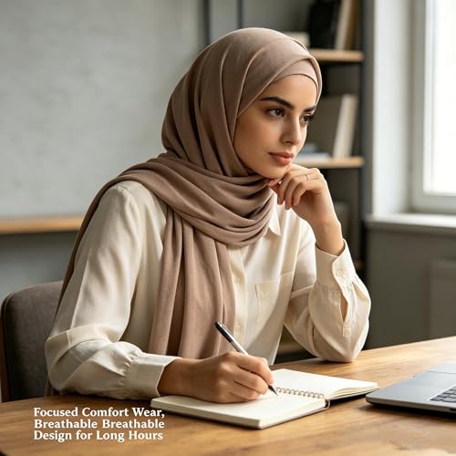 Jersey Hijab Scarf for Women,Lightweight Muslim Turban Head Scarf Modal Feel Hijab Coverings for Prayer with Clip - color: Light Brown