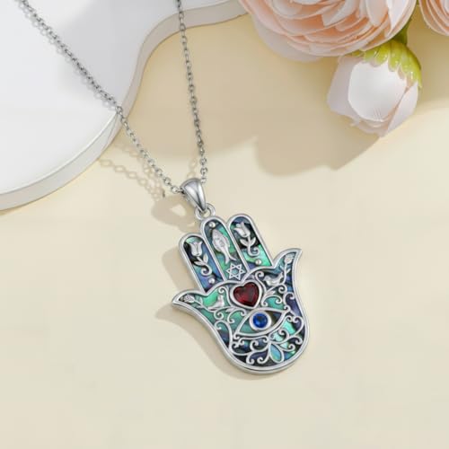 PROESS 925 Sterling Silver Hamsa/Allah Necklace Evil Eye Amulet Jewelry Gifts for Men Women - style: Hamsa Fish and Bird