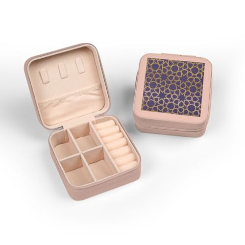 3dRose Gold Stars Outline Geometric Intricate Islamic Art Pattern on Purple - filigree laser cut effect Jewelry Travel Case Pink