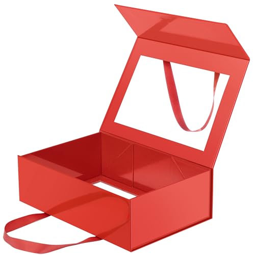 Magnetic Closure Gift Boxes with Lids for Presents Red - color: 13.5x9x4.1-Red-Gift Box with Window-1 Pack