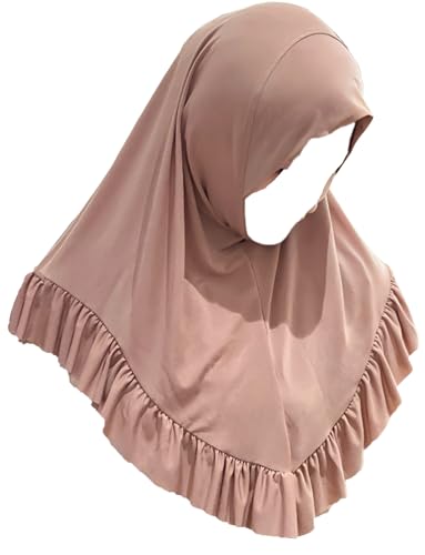 MioCloth Women One Piece Hijabs Elegant Ruffle Trim Soft Beanie Cap Turban Head Wrap Scarf Prayer Veils Headcover - color: Grey Pink