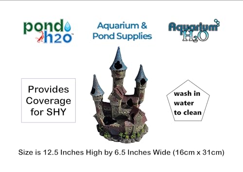 Medieval Castle Fortress with Three Turrets 12.5 Inches (31cm) Tall, Aquarium Fish Tank Decoration Ornament XL Castle Aquascape Fish Tank Decor Ornament, Polyresin