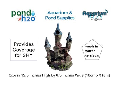 Medieval Castle Fortress with Three Turrets 12.5 Inches (31cm) Tall, Aquarium Fish Tank Decoration Ornament XL Castle Aquascape Fish Tank Decor Ornament, Polyresin