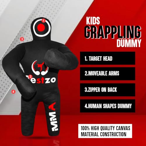 Bestzo Kids MMA Grappling Dummy - Unfilled Canvas Wrestling & BJJ Training Partner for Karate, Judo & Boxing (48-Inch) - color: Black