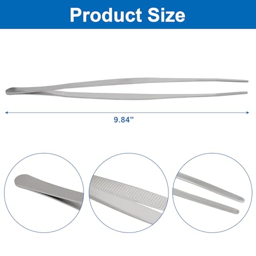 Hordion 2Pcs 9.8" Thumb Forceps Stainless Steel Hobby Tweezers Blunt Serrated Tips Long tweezer - size: 9.8"