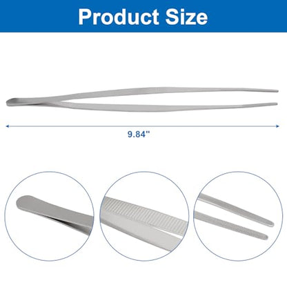 Hordion 2Pcs 9.8" Thumb Forceps Stainless Steel Hobby Tweezers Blunt Serrated Tips Long tweezer - size: 9.8"