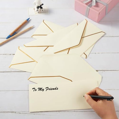 100 Pack #10 Business Envelopes with Gold Stickers, Cream Color - color: Cream Color