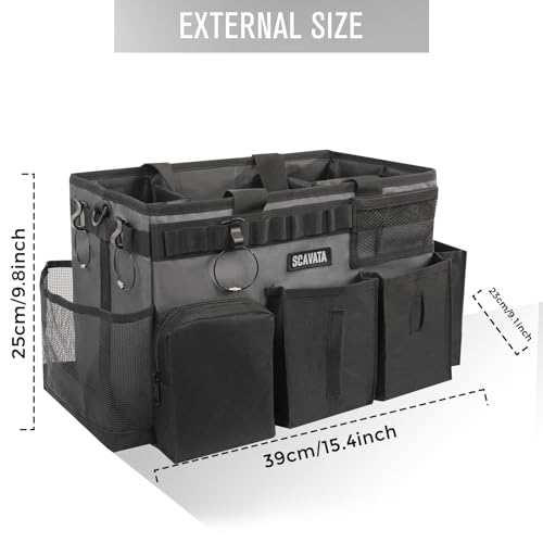 SCAVATA Wearable Cleaning Caddy Bag, Cleaning Caddy Supplies Organizer with Handle & Shoulder Straps for Housekeepers, Under Sink & Car Cleaning Tool Organizers with 4 Foldable Divider (GraphiteGrey) - color: GraphiteGrey