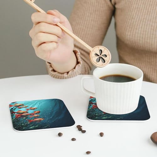 Drink Coasters Set of 4 Leather Coasters for Drinks Fish Aquarium Round Cup Mat Pad Easy Clean Bar Coasters Heat Resistant Funny Cup Coasters for Tabletop Protection,4 Inches - color: Square