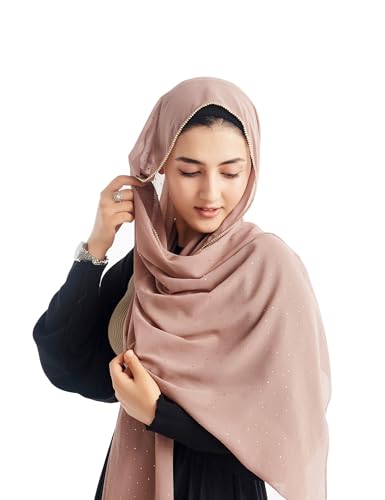 Hijab for Women Premium Chiffon Hijab Rhinestone Hijab Scraf for Women Muslim - color: Light Brown