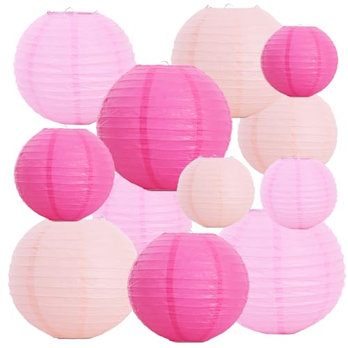 BEISHIDA Pink Mix Paper Lanterns 12Pcs 6/8/10/12 Inch Round Chinese Lamp - color: Pink Mix, size: 6、8、10、12 Inch