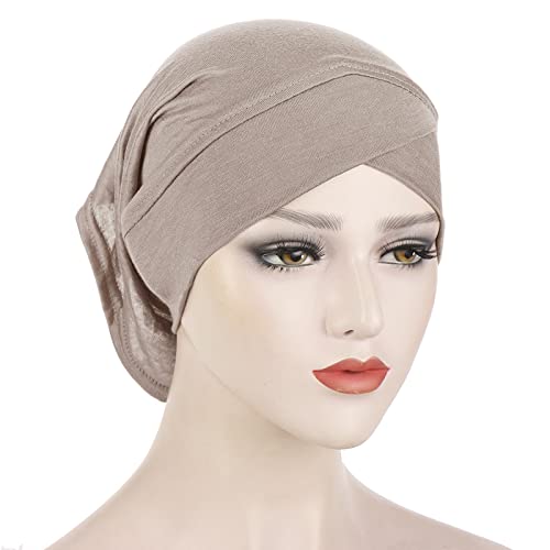 PURFUN 3 Pcs Muslim Inner Hijab Caps Women Solid Color Under Hijab Caps Stretchy Breathable Full Cover Undercap Tube Bonnet - color: White+black+beige