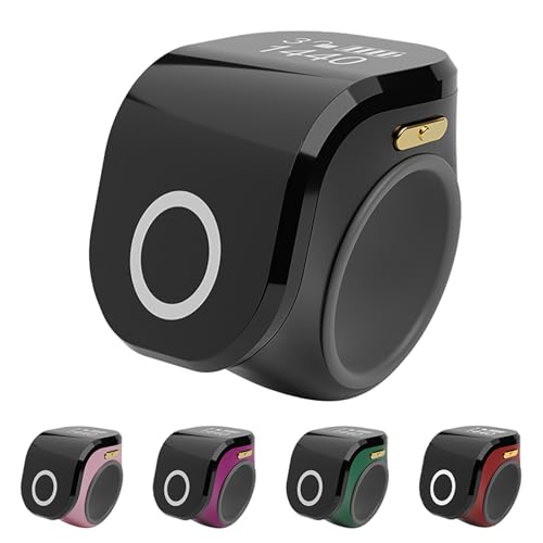 Electronic Finger Counter Clicker Ring, Digital Tally Counter with Vibration for Prayer & Dhikr, Tasbih Counting Rechargeable Row Counter Ring - color: Black