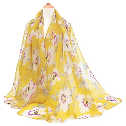 GERINLY Lightweight Scarves Fashion Print Cotton Feel Scarf for Women Shawl - color: Yellow