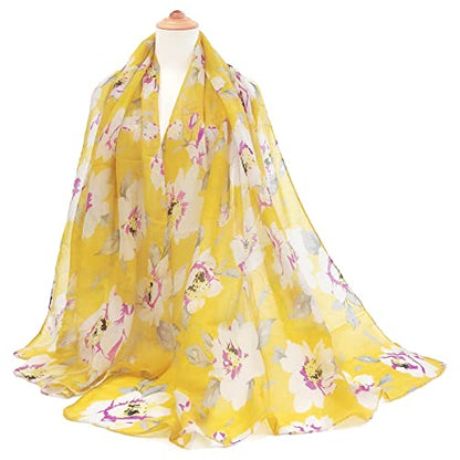 GERINLY Lightweight Scarves Fashion Print Cotton Feel Scarf for Women Shawl - color: Yellow