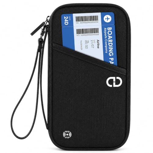 Family Passport Holder for Travel, RFID Blocking Travel Wallet with Zipper - color: Dark black