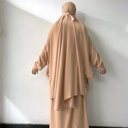 ODIZLI Two Pieces Jilbab and Dress for Muslim Women Long Khimar and Skirt Available for Prayer - color: Khaki