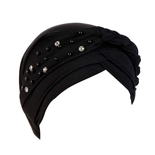 beauty YFJH Women Beaded Pre-Tied Turban, Chemo Beanie for Cancer Hair Loss - color: Black