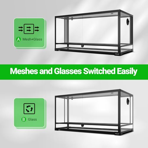 REPTI ZOO 50 Gallon Reptile Glass Tank Terrarium 2 in 1 Side Meshes and Side Glasses Double Hinge Door with Screen Ventilation Tempered Glass 36" x 18" x 17.75" - size: 36" x 18" x 17.75"