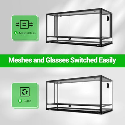REPTI ZOO 50 Gallon Reptile Glass Tank Terrarium 2 in 1 Side Meshes and Side Glasses Double Hinge Door with Screen Ventilation Tempered Glass 36" x 18" x 17.75" - size: 36" x 18" x 17.75"