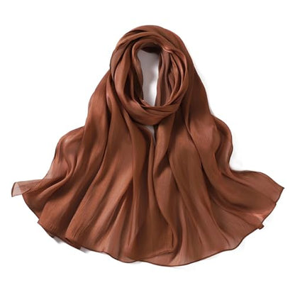 Premium Hijab Head Scarf for Women Lightweight Shimmer Hijab Head Wrap Scarves Crepe Satin Scarf Shawl Wrap - color: Pumpkin