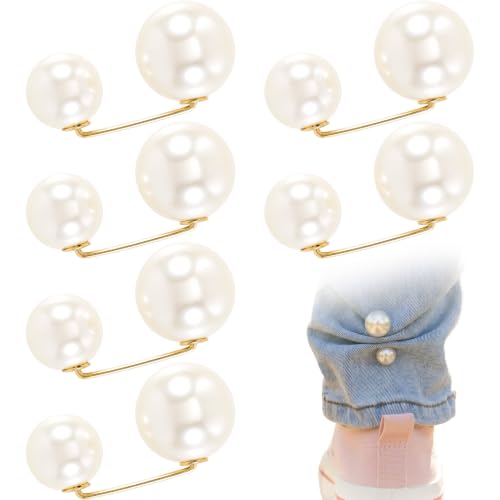 Pearl Brooches for Women, Faux Pearl Shawl Pins Sweater Clip, Decorative Safety Pins Pant Hem Clips Length Adjuster - color: style2,beige,8pcs
