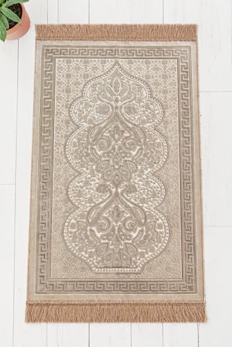 ihvan online, Soft Plush Lux Velvet Muslim Prayer Rug | Thick Janamaz | Sajadah | Soft Islamic Prayer Rug | Islamic Gifts | Prayer Carpet Mat, Elegant, Color: Powder - color: Powder