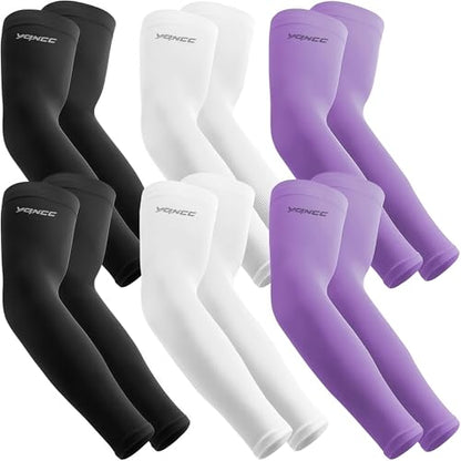 YQXCC 6 Pairs Arm Sleeves UV Sun Protection Sport Compression for Men Women - color: 2 Pairs Black/ 2 Pairs White/ 2 Pairs Purple